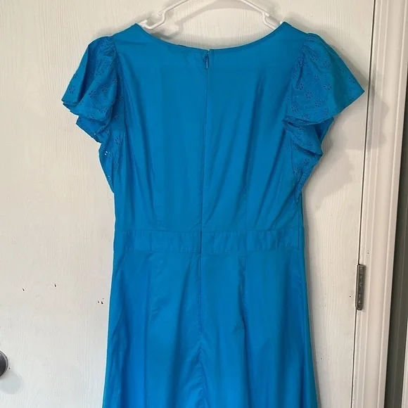 Ann Taylor Factory Blue Eyelit Tiered Embroidered Petal Sleeves Maxi Dress Sz 8 - Picture 5 of 13